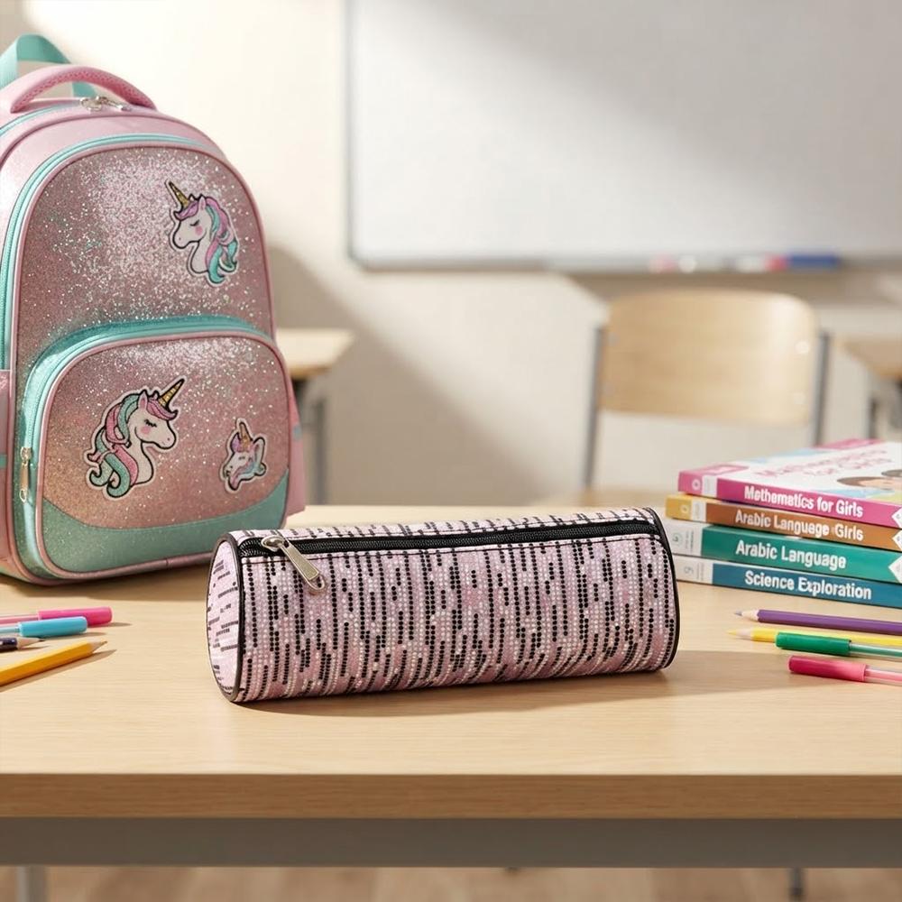 مقلمة مدرسية أسطوانية لامعة بتصميم عصري