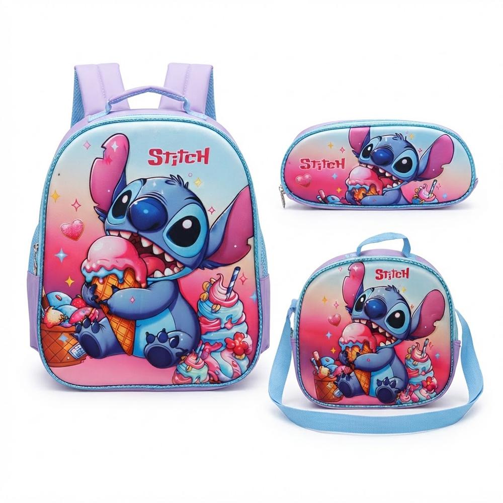 طقم حقيبة مدرسية ومقلمة وشنطة كتف بتصميم Stitch